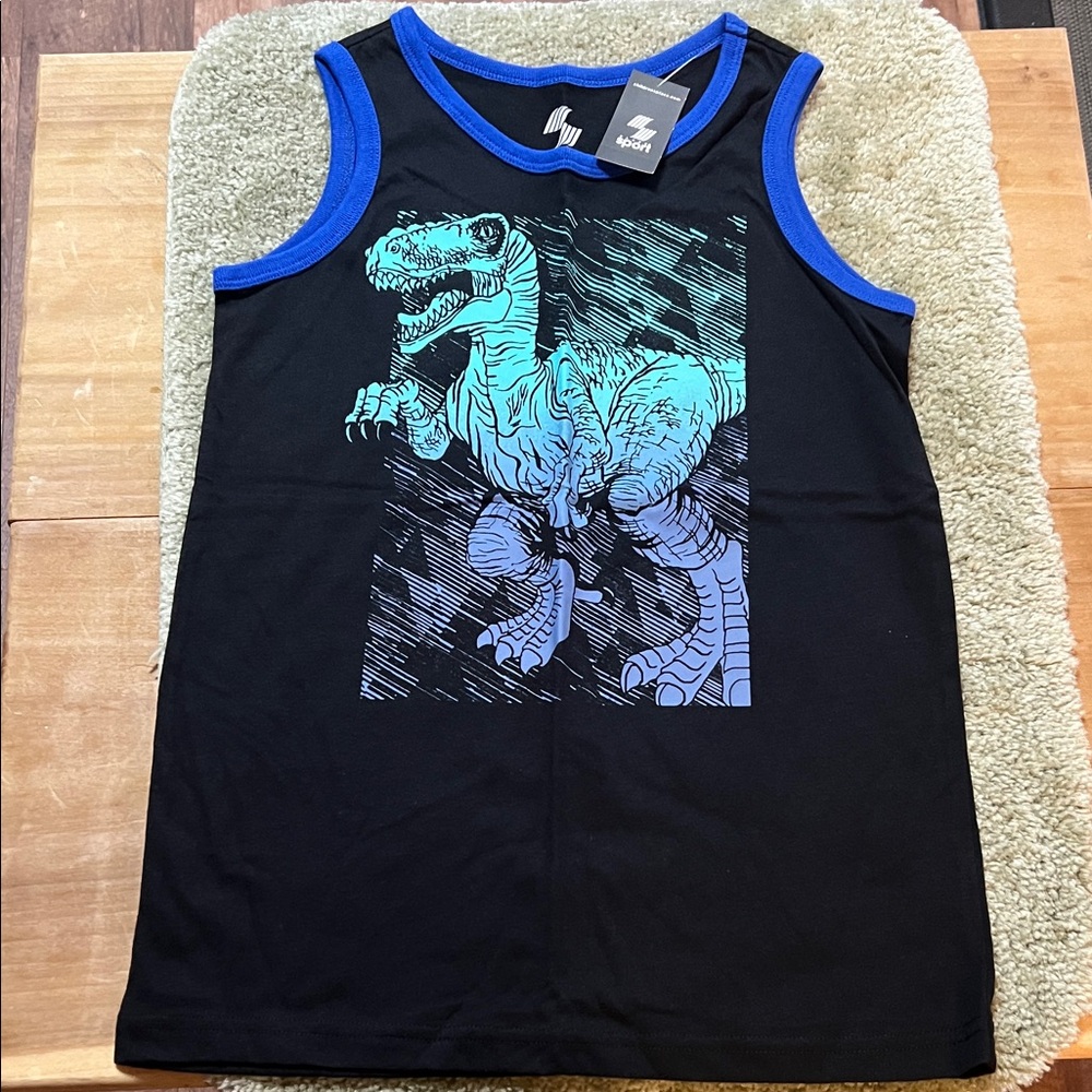 Boys size medium 7/8 black royal blue Dino tank top place sports brand